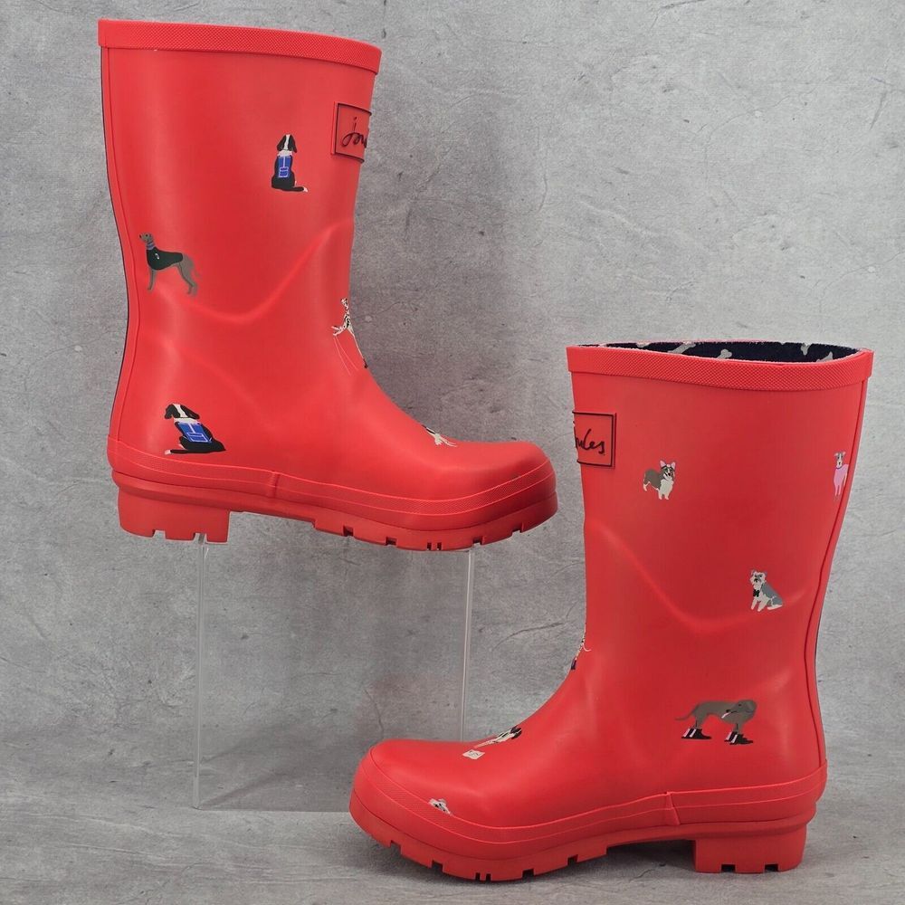 New Joules Rain Boots Mid Calf Molly Welly Print Hike Dogs Red Size US: 5 UK: 3 - Picture 6 of 12